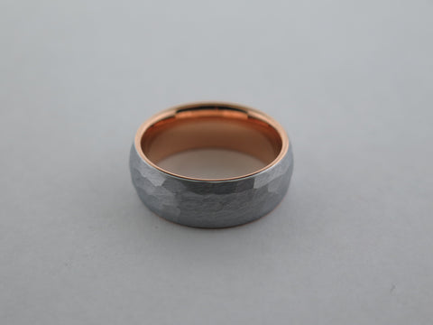 Hammered Silver Tungsten Carbide Band With Rose Gold* Interior - 8mm