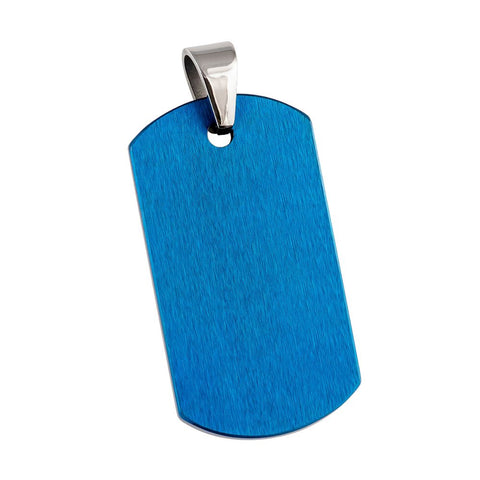 Blue Tungsten Brush Finish Dog Tag Pendant - Small - Engravable