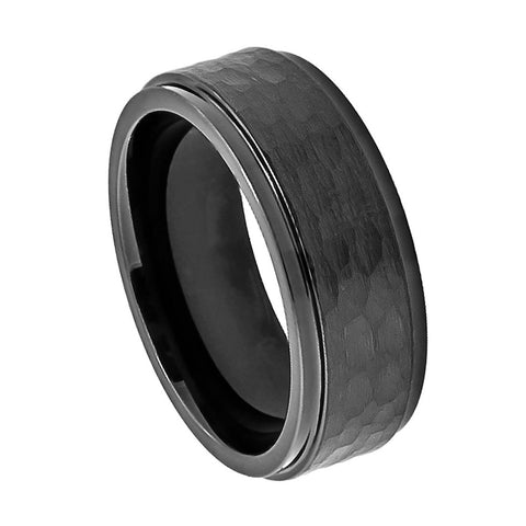 Black Cobalt Ring with Hammered Center-8mm