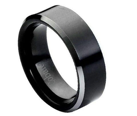 Black Cobalt Ring with Shiny Beveled Edges-8mm