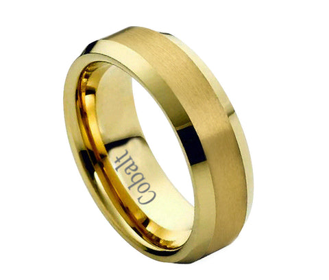 Cobalt Ring 18K Gold Plated Beveled Edges- 6mm