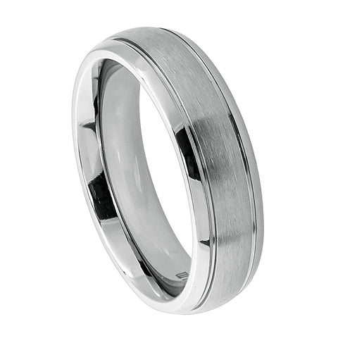 Titanium Ring Satin Finish and Polished Groove Edges-6mm