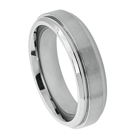 Titanium Ring Brushed Raised Center & Shiny Stepped Edges-6mm