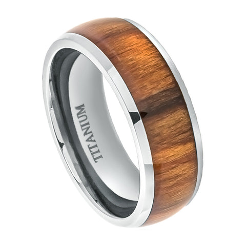 Titanium Ring Domed with Santos Rosewood Inlay-8mm
