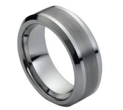 Tungsten Ring with Brushed Center and Polished Edges-8mm