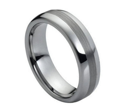 Tungsten Ring with Dark Brushed Strip-6mm