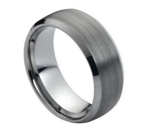 Tungsten Brushed Ring Polished Beveled Edges-8mm