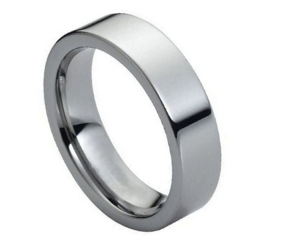 Silver High Polish Tungsten Ring - 6mm - High Polish - Mens Band, 9 / Tungsten Carbide / High Polish Gray