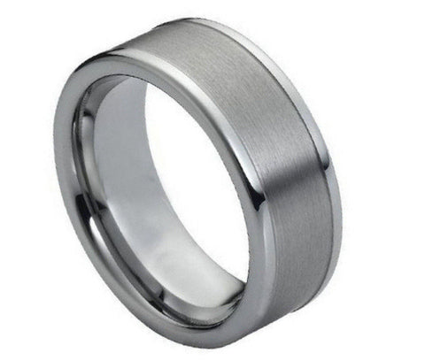 Tungsten Brushed Ring Polished Raised Edges-8mm