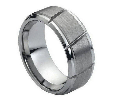 Tungsten Brushed Ring with Wide Diagonal Grooves-9mm
