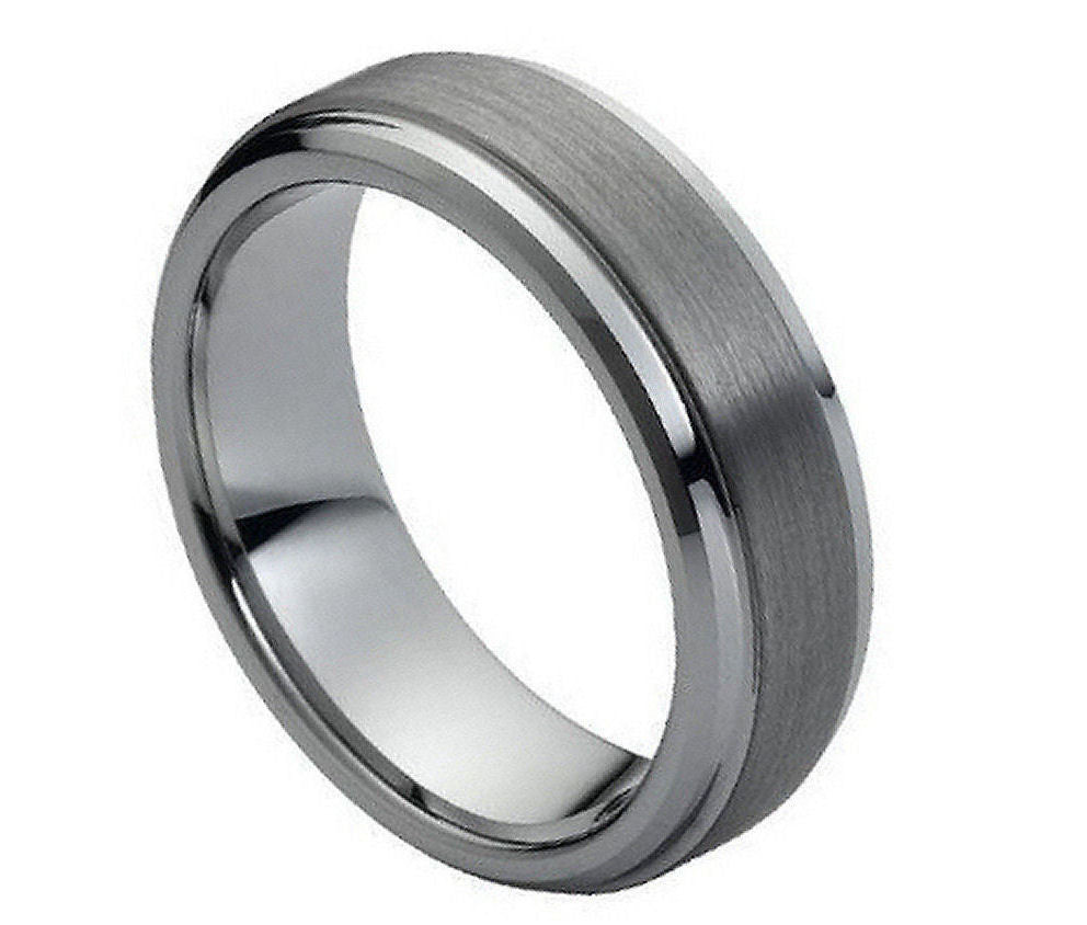 Pure Black Tungsten Ring Brushed Silver Finish Wedding Band - Giliarto
