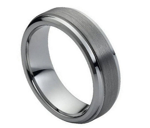 Tungsten Ring with Raised Brushed Center-7mm