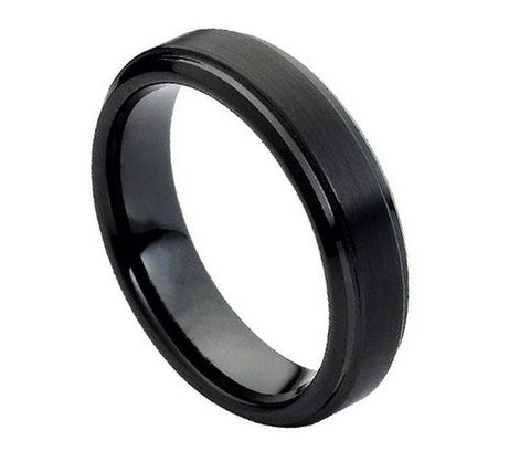 Black Tungsten Ring with Raised Satin Finish Center-6mm
