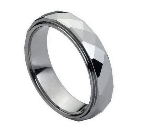 Tungsten Multi-Facet Ring with Stepped Edges-6mm