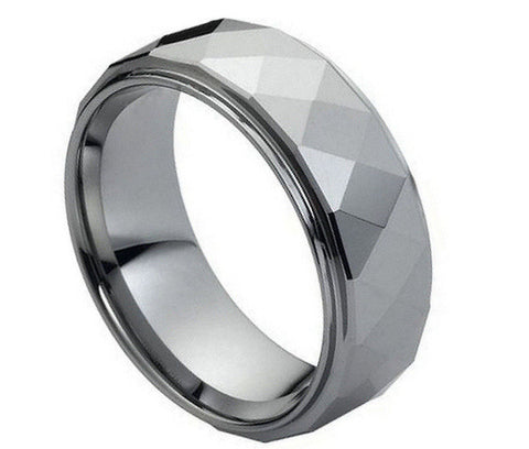 Tungsten Multi-Facet Ring with Stepped Edges Wide-8mm