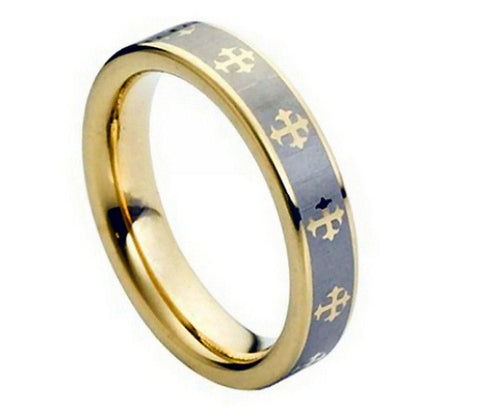 Tungsten Cross Ring with 18K Gold-5mm