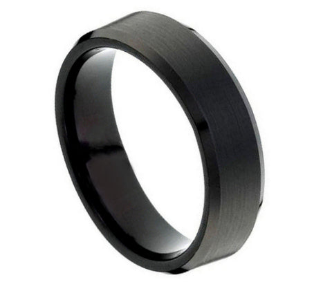 Black Tungsten Ring with Shiny Beveled Edges-8mm