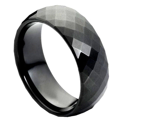 Black Tungsten Diamond-Facet Ring-8mm