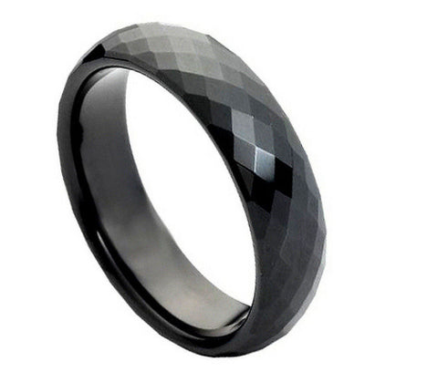 Black Tungsten Shiny Diamond Facet Ring-6mm