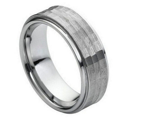 Tungsten Ring with Raised Hammered Center-9mm