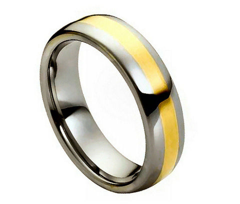 Tungsten Domed Ring 18K Gold Plated Brushed Center-6mm