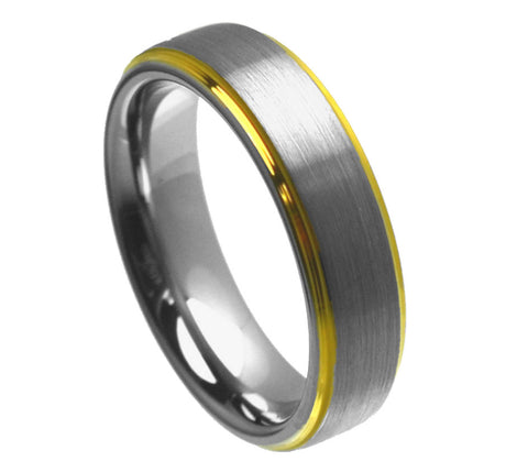 Tungsten Ring with 18K Gold Plated Edges-6mm