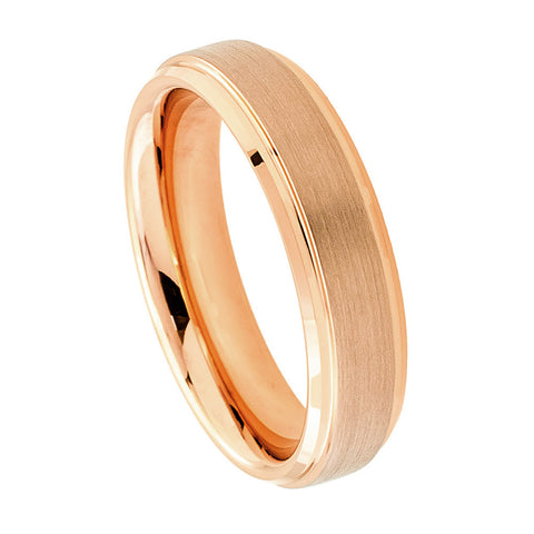 Tungsten Ring with 18K Rose Gold Raised Brushed Center-6mm