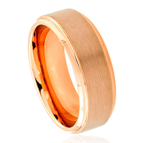 Tungsten Ring with 18K Rose Gold Raised Brushed Center-8mm